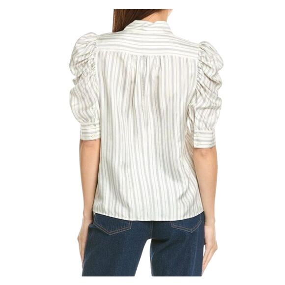 Frame Womens 100% Silk Gillian Top 1/2 Ruffle Sleeve Hidden Front Button Size SP - Picture 2 of 7